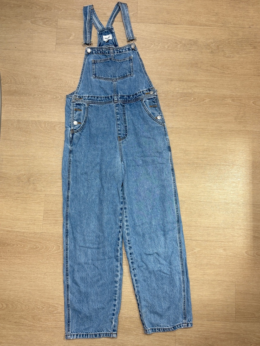 Rhythm Denim Overalls Medium Wash Straight Leg Size S - Picture 4 of 5